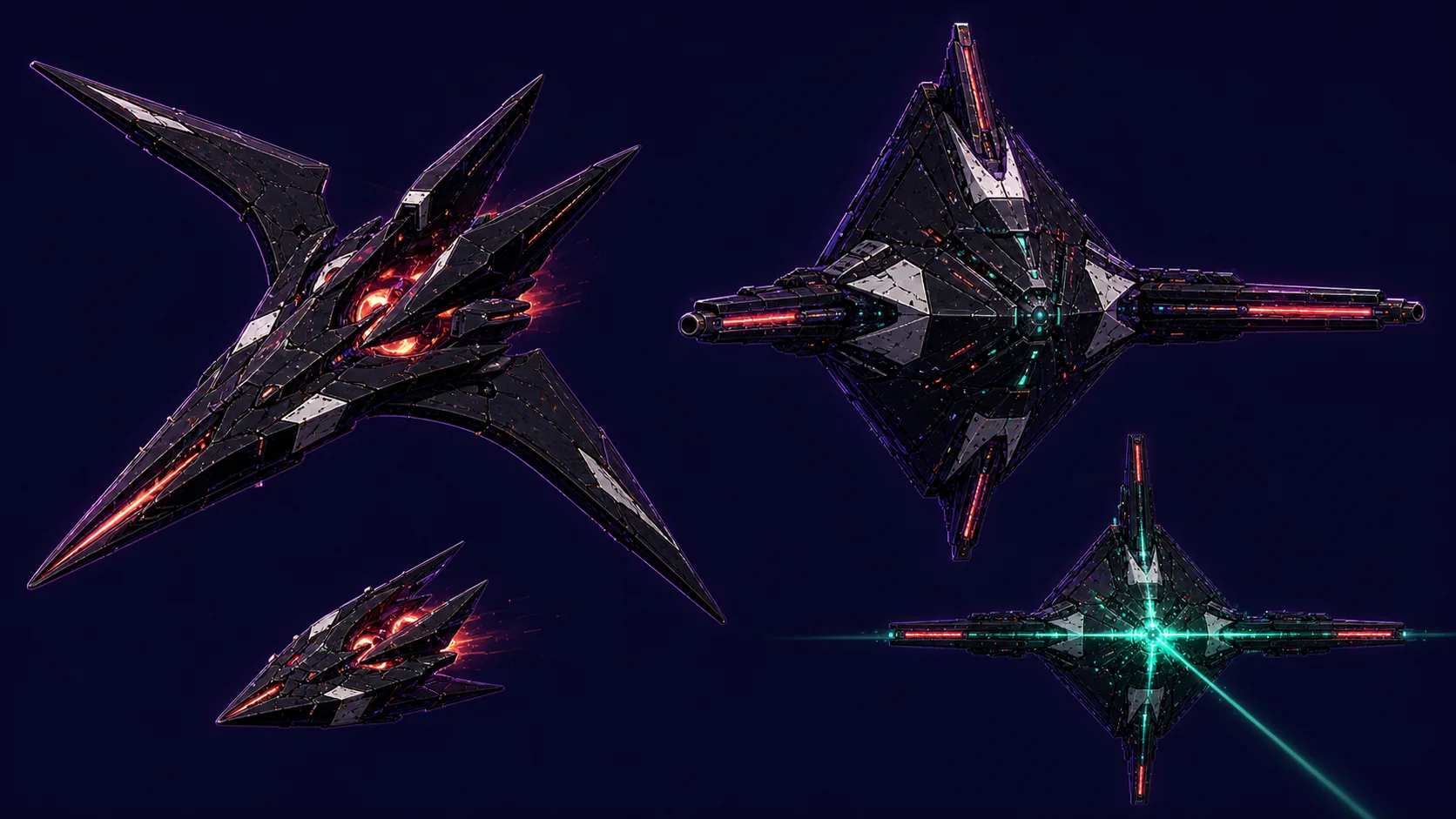 Space Commander enemy ship and weapon concept sheet